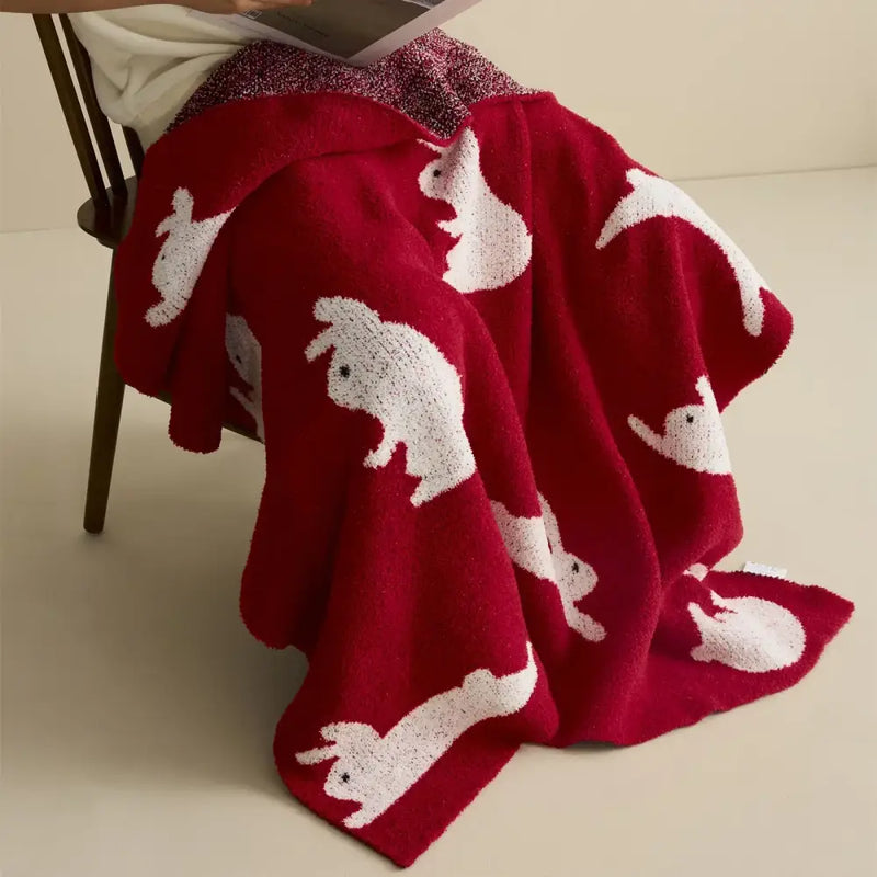 GobekUsa Lively Rabbit Microfiber Knitted Throw Blanket - Cute & Cozy for Bed, Sofa, Couch, Car, photo 4 of 7