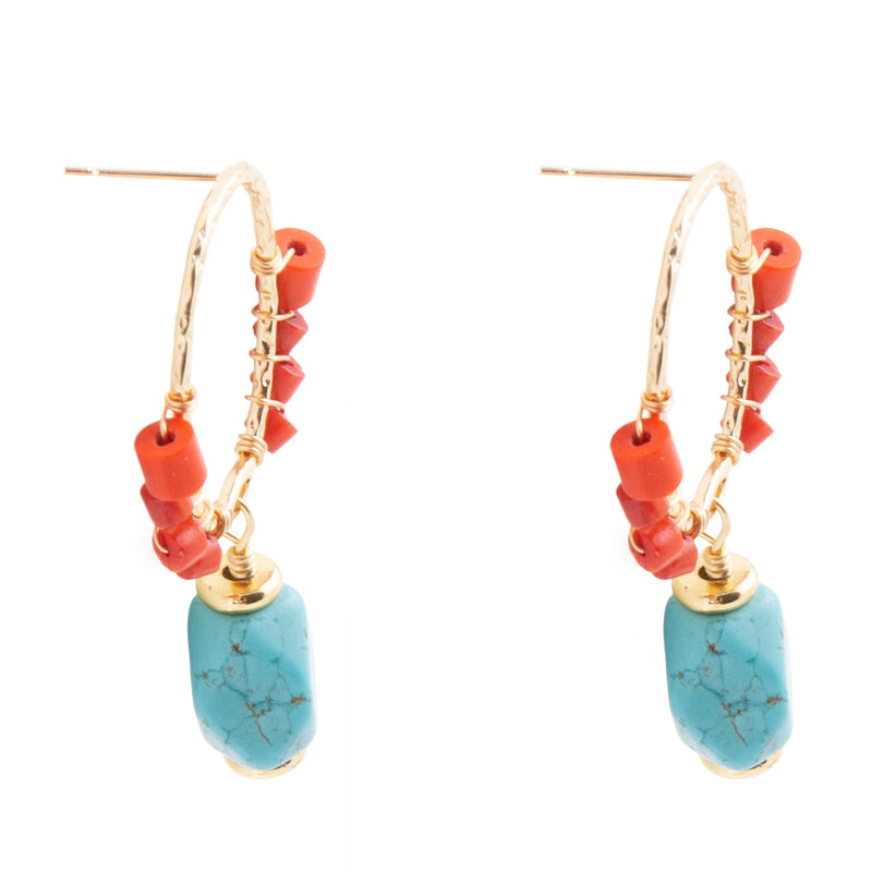 Red River Turquoise and Coral Post Earrings