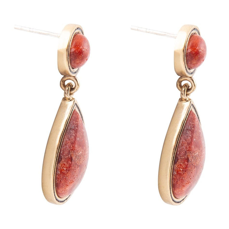Red Sponge Coral Golden Drop Earrings