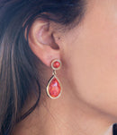 Red Sponge Coral Golden Drop Earrings