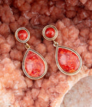 Red Sponge Coral Golden Drop Earrings