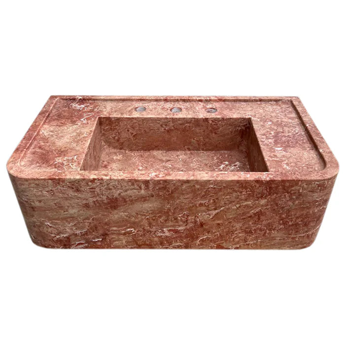 Red Travertine Rectangular Wall-mount Bathroom Sink (W)16" (L)30" (H)8"