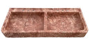 Red Travertine Double Wall Mount Vanity Sink Fluted 48 Inch