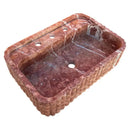 Red Travertine Wall Mount Bathroom Sink With Ribbed Texture