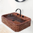 Red Travertine Wall Mount Bathroom Sink With Ribbed Texture