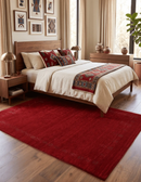 Red Tribal Hand Loomed Wool Area Rug - Geometric Border Design with Cultural Symbols by The Rug Decor