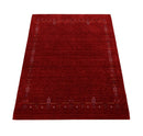 Red Tribal Hand Loomed Wool Area Rug - Geometric Border Design with Cultural Symbols by The Rug Decor