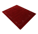 Red Tribal Hand Loomed Wool Area Rug - Geometric Border Design with Cultural Symbols by The Rug Decor