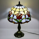 Red Tiffany-Inspired Lamp with Tulip Glass Design