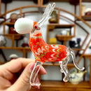 Red white & green swirl glass donkey figurine living room decor by Decorbites