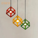 Red yellow & green elegant square chandelier kitchen pendant light by Decorbites