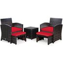 5 Pieces Patio Rattan Furniture Set with Ottoman and Tempered Glass Coffee Table-Gray by DirectDeals
