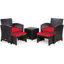 5 Pieces Patio Rattan Furniture Set with Ottoman and Tempered Glass Coffee Table-Gray by LJGDeals