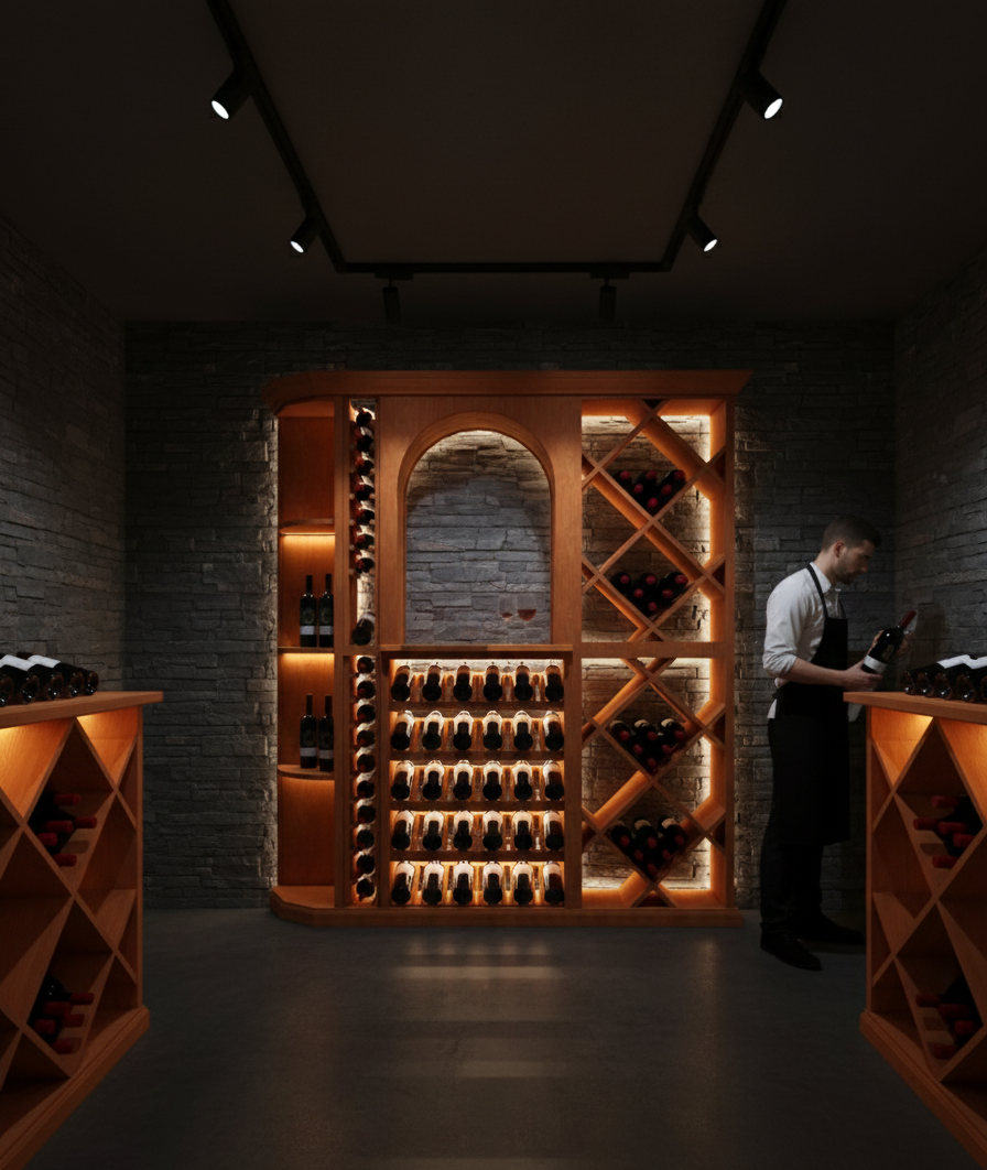 Luxury 6 Foot Wine Cellar Storage System - 210 Bottle Capacity, installed in a room