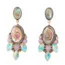 Regal Blue Abalone Mixed Stone Golden Statement Drop Earrings