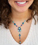 Regal Blue Apatite Mixed Stone Golden Pendant Necklace