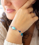 Regal Blue Turquoise and Apatite Sterling Silver Link Bracelet