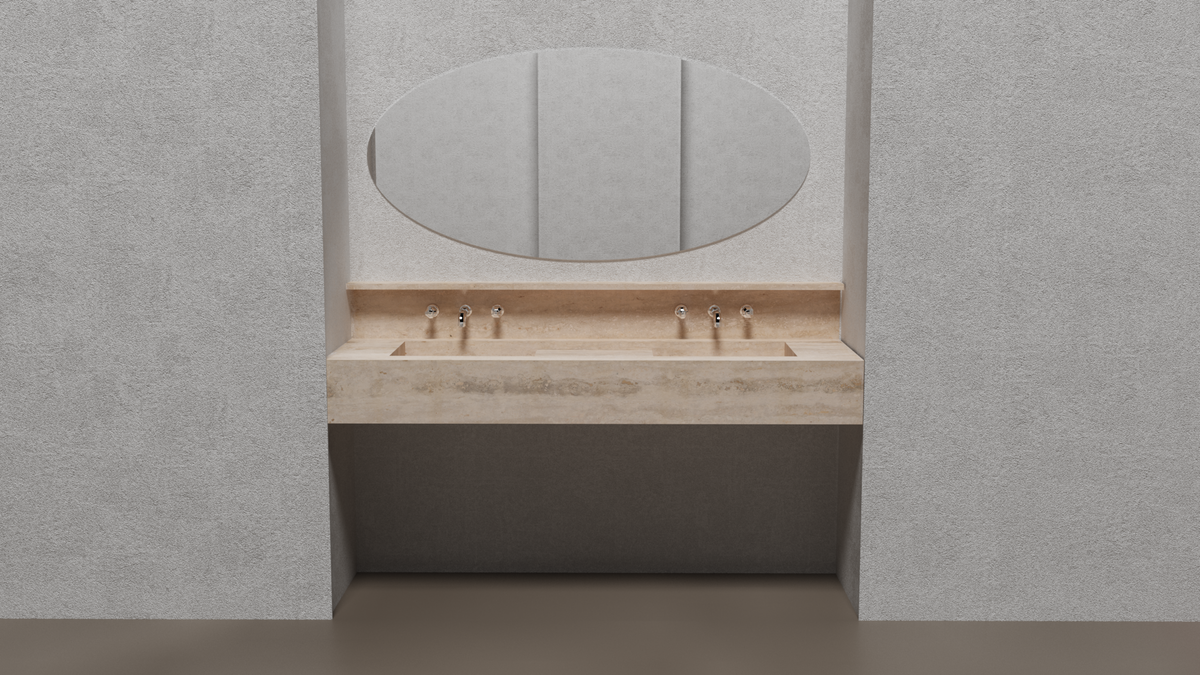 Travertine Double Sink - Handcrafted Custom Artisanal Stone Resort Luxury Bath, photo 2 of 21