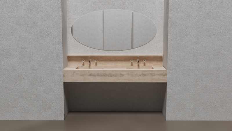 Travertine Double Sink - Handcrafted Custom Artisanal Stone Resort Luxury Bath, photo 2 of 21