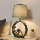 GobekUsa Resin Night Lamp with Tapered Fabric Shade - Modern Girl Reading Table Lamp in Blue