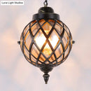 GobekUsa Restaurant Pendant Lighting: Moroccan Black Ceiling Light with Globe Amber/Green/Purple Glass Shade - 1 Light