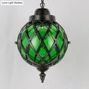 GobekUsa Restaurant Pendant Lighting: Moroccan Black Ceiling Light with Globe Amber/Green/Purple Glass Shade - 1 Light