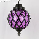 GobekUsa Restaurant Pendant Lighting: Moroccan Black Ceiling Light with Globe Amber/Green/Purple Glass Shade - 1 Light