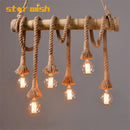 GobekUsa Bamboo Hemp Rope Pendant Lights | Retro Restaurant Bar Decor Hanging Lamps