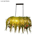 GobekUsa Black Retro Metal Bird Cage Island Ceiling Light with Plant - Ideal for Restaurants - 4 Lights