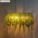 GobekUsa Black Retro Metal Bird Cage Island Ceiling Light with Plant - Ideal for Restaurants - 4 Lights