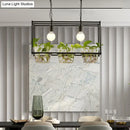 GobekUsa Retro Metal Rectangle Island Ceiling Light - Black/Gold Dining Room LED Suspension Lamp