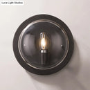 GobekUsa Retro Black Metal Drum Flush Mount Wall Sconce with Clear Glass Shade - 1 Light Living Room Lamp