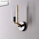 GobekUsa Retro Black Tube Wall Light with Transparent Glass Sconce - Brass Arm Fixture