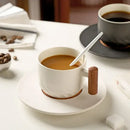 Retro blue & black ceramic coffee cup with wooden handle kitchen set by Decorbites