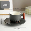 Retro blue & black ceramic coffee cup with wooden handle kitchen set by Decorbites