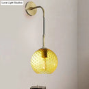 GobekUsa Retro Glass Globe Wall Lamp: Pink/Yellow/Blue with Brass Finish