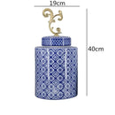 GobekUsa Blue & White Porcelain Covered Vase Jar: Retro Chinese Home Decor Flower Arrangement & Organization