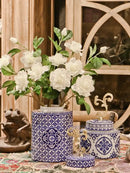 GobekUsa Blue & White Porcelain Covered Vase Jar: Retro Chinese Home Decor Flower Arrangement & Organization