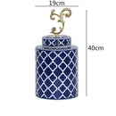 GobekUsa Blue & White Porcelain Covered Vase Jar: Retro Chinese Home Decor Flower Arrangement & Organization