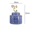 GobekUsa Blue & White Porcelain Covered Vase Jar: Retro Chinese Home Decor Flower Arrangement & Organization