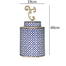 GobekUsa Blue & White Porcelain Covered Vase Jar: Retro Chinese Home Decor Flower Arrangement & Organization