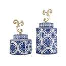 GobekUsa Blue & White Porcelain Covered Vase Jar: Retro Chinese Home Decor Flower Arrangement & Organization