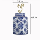 GobekUsa Blue & White Porcelain Covered Vase Jar: Retro Chinese Home Decor Flower Arrangement & Organization