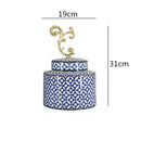 GobekUsa Blue & White Porcelain Covered Vase Jar: Retro Chinese Home Decor Flower Arrangement & Organization