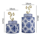 GobekUsa Blue & White Porcelain Covered Vase Jar: Retro Chinese Home Decor Flower Arrangement & Organization