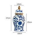 GobekUsa Blue & White Porcelain Ginger Jar: Retro Tea Caddy Vase Desk Decoration