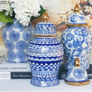 GobekUsa Blue & White Porcelain Ginger Jar: Retro Tea Caddy Vase Desk Decoration