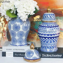 GobekUsa Blue & White Porcelain Ginger Jar: Retro Tea Caddy Vase Desk Decoration