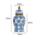 GobekUsa Blue & White Porcelain Ginger Jar: Retro Tea Caddy Vase Desk Decoration