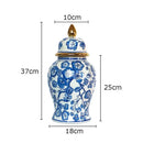 GobekUsa Blue & White Porcelain Ginger Jar: Retro Tea Caddy Vase Desk Decoration